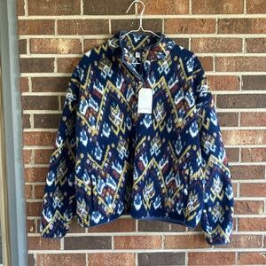 Wonderly Fleece Pullover Jumper Navy Geometric size XL